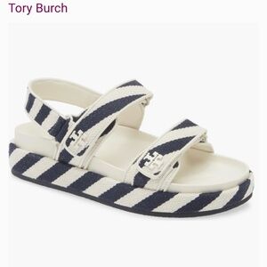 New Tory Burch Kira Platform Sandals US 8.5, Navy White